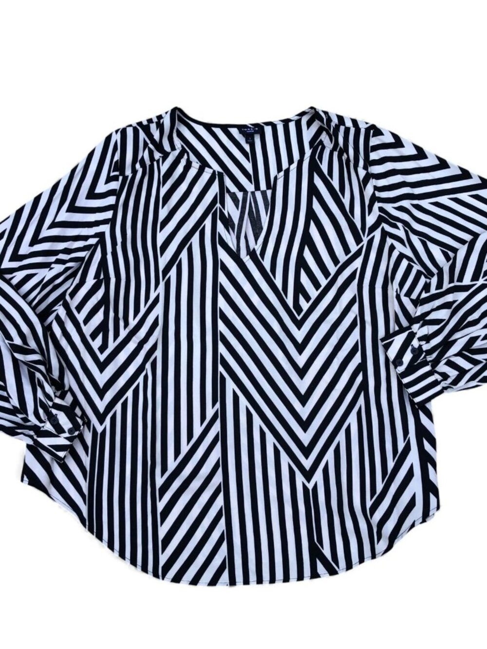 TORRID HARPER Blouse Top Shirt Women's 1X Striped Black White Long Sleeve